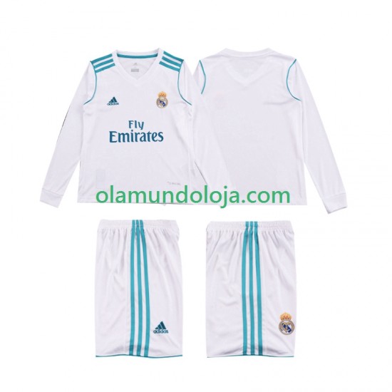 Camisola Real Madrid 2017 2018 Retro Criança Equipamento Primeiro Manga Comprida